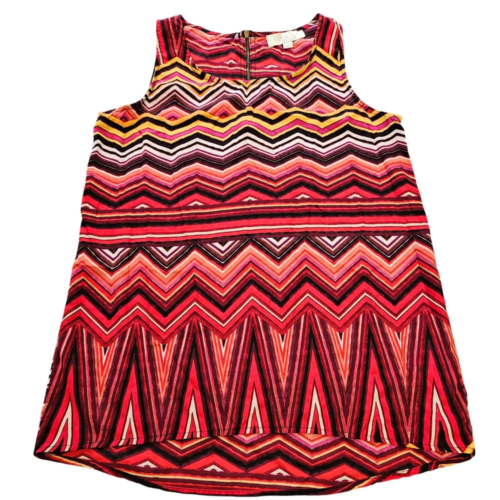 Olive & Oak Red Chevron Zigzag Sleeveless High Low Tank‎ Top Small